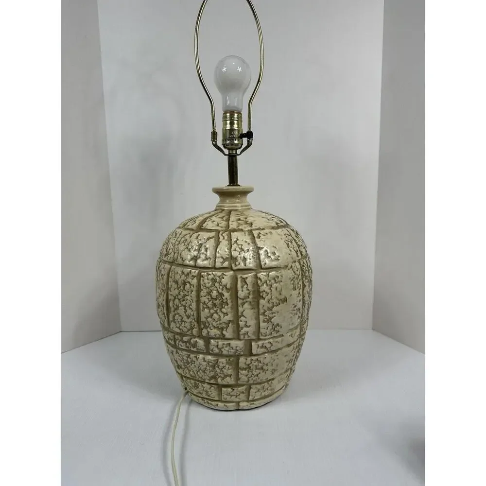 Vintage Brutalist Ceramic Lamp Heavy Faux‎ Stacked Stone Mid Century Modern